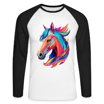 Cheval Pony Design Cheval avec des couleurs colorées - T-shirt baseball manches longues Homme - blanc/noir - Devant - Nik (191cm)