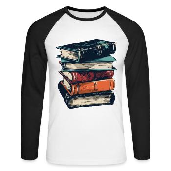 Stack of books for bookworms and bookworms - Unisex Long Sleeve Baseball T-Shirt - white/black - Front - Nik (191cm)