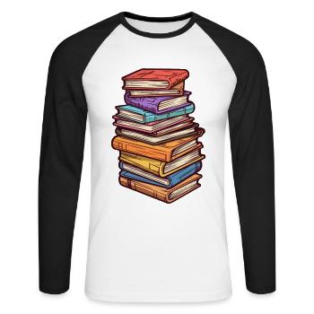Stack of books for bookworms and bookworms - Unisex Long Sleeve Baseball T-Shirt - white/black - Front - Nik (191cm)