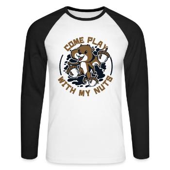 Come Play With My Nuts Grauhörnchen Squirrel - Unisex Baseballshirt langarm - Weiß/Schwarz - Vorne - Nik (191cm)