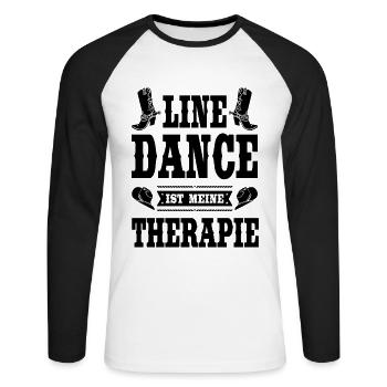 Line Dance Linedance Country Linedancer Geschenk - Unisex Baseballshirt langarm - Weiß/Schwarz - Vorne - Nik (191cm)