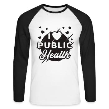 I Infirmières en santé publique cardiaque Travailleur de la santé - T-shirt baseball manches longues Homme - blanc/noir - Devant - Nik (191cm)