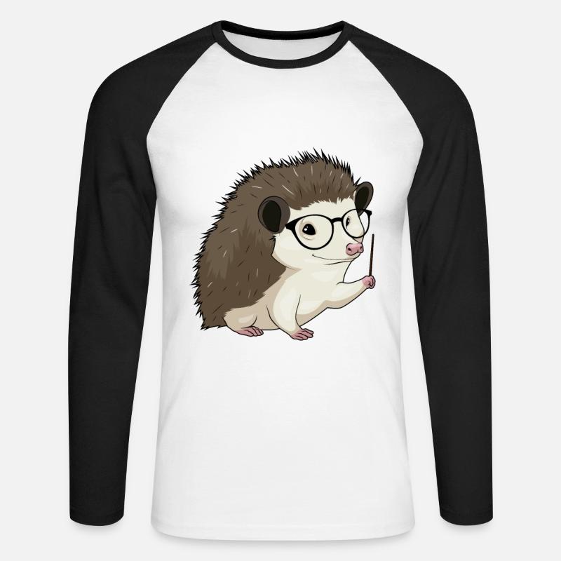 Igel Lehrer Pointer - Unisex Baseballshirt langarm - Weiß/Schwarz