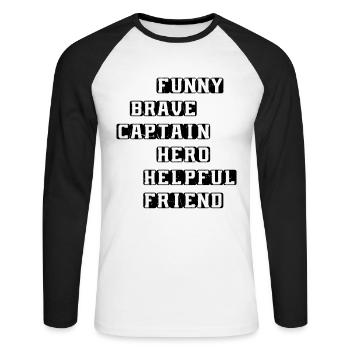 Drôle Brave Captain Hero Ami serviable - Père’s - T-shirt baseball manches longues Homme - blanc/noir - Devant - Nik (191cm)