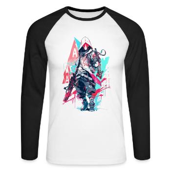 Epic Gamer Cyber Assassin Punk Street Style - Unisex Long Sleeve Baseball T-Shirt - white/black - Front - Nik (191cm)