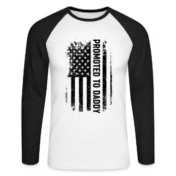 Promoted To Daddy US Flag - Father's Day - Unisex Long Sleeve Baseball T-Shirt - white/black - Front - Nik (191cm)