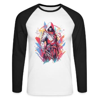 Epic Gamer Cyber Assassin du futur - T-shirt baseball manches longues Homme - blanc/noir - Devant - Nik (191cm)