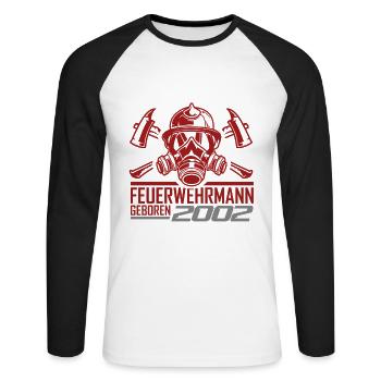 Feuerwehr Feuerwehrmann 2002 Geboren Geburtstag - Unisex Baseballshirt langarm - Weiß/Schwarz - Vorne - Nik (191cm)