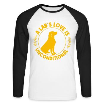 A Lab's Love is uncoditional - Unisex Long Sleeve Baseball T-Shirt - white/black - Front - Nik (191cm)