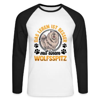 Leben mit Wolfsspitz Deutscher Keeshond - Unisex Baseballshirt langarm - Weiß/Schwarz - Vorne - Nik (191cm)