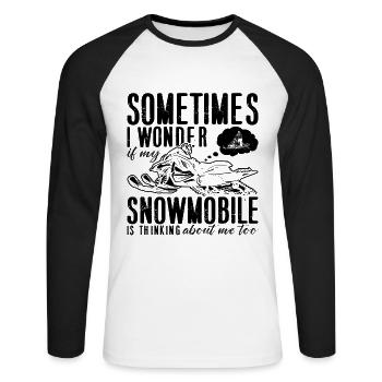 Sometimes I Wonder If Mountain Snowmobile Racer - Unisex Long Sleeve Baseball T-Shirt - white/black - Front - Nik (191cm)