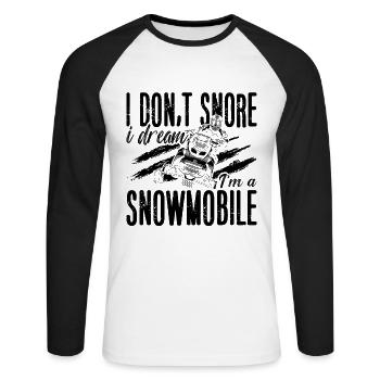 I Don't Snore I Dream Mountains Snowmobile Racer - Unisex Long Sleeve Baseball T-Shirt - white/black - Front - Nik (191cm)