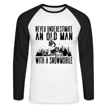 Never Underestimate Winter Sports Snowmobile Racer - Unisex Long Sleeve Baseball T-Shirt - white/black - Front - Nik (191cm)