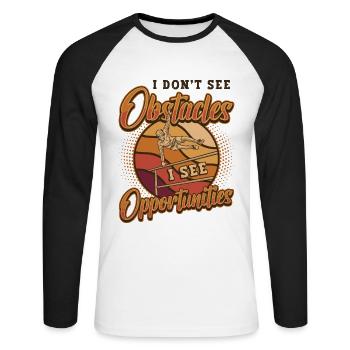 Je ne vois pas d’obstacles, mais des opportunités - T-shirt baseball manches longues Homme - blanc/noir - Devant - Nik (191cm)