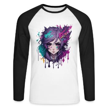 Anime Manga Figure Kawaii Otaku Japan Chibi Design - Unisex Long Sleeve Baseball T-Shirt - white/black - Front - Nik (191cm)