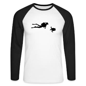 Free Diving with Turtle - Diver Underwater Diving - Unisex Long Sleeve Baseball T-Shirt - white/black - Front - Nik (191cm)