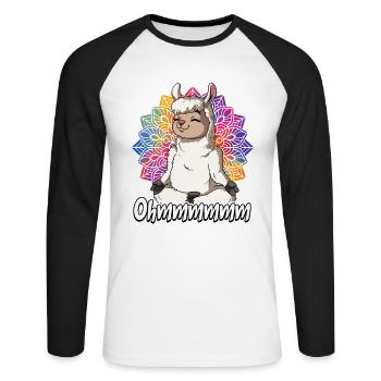 Yoga Ohmmm Namaste - T-shirt baseball manches longues Homme - blanc/noir - Devant - Nik (191cm)