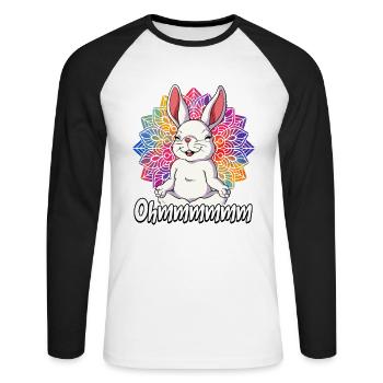 Yoga Ohmmm Namaste - T-shirt baseball manches longues Homme - blanc/noir - Devant - Nik (191cm)