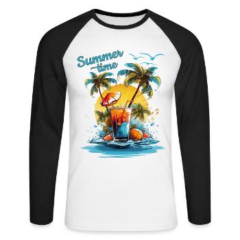 Summer Time Cocktail Beach Retreat - Unisex Long Sleeve Baseball T-Shirt - white/black - Front - Nik (191cm)