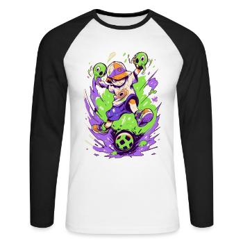 Cool Cartoon Soccer Player StreetArt Gaming - T-shirt baseball manches longues Homme - blanc/noir - Devant - Nik (191cm)