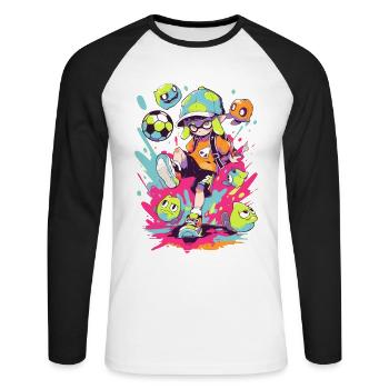 Street art gaming with a cool soccer player - Unisex Long Sleeve Baseball T-Shirt - white/black - Front - Nik (191cm)