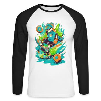 Joueur de football funky dans la conception de jeux d’art de rue - T-shirt baseball manches longues Homme - blanc/noir - Devant - Nik (191cm)