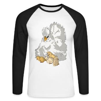 Poule de poulet en soie avec poulet de soie de poussin - T-shirt baseball manches longues Homme - blanc/noir - Devant - Nik (191cm)