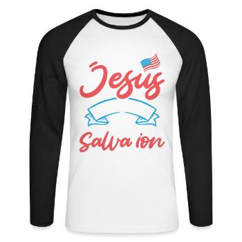 In Jesus Werden Wir Rettung Finden Amerikanische - Unisex Baseballshirt langarm - Weiß/Schwarz - Vorne - Nik (191cm)