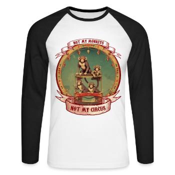 Pas mes singes, pas mon drôle de dicton de cirque - T-shirt baseball manches longues Homme - blanc/noir - Devant - Nik (191cm)
