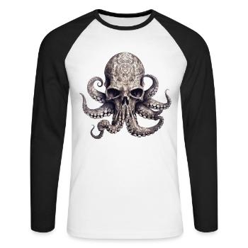 Octopus Skull Enigmatic Vintage Gradient Tentacles - Unisex Long Sleeve Baseball T-Shirt - white/black - Front - Nik (191cm)