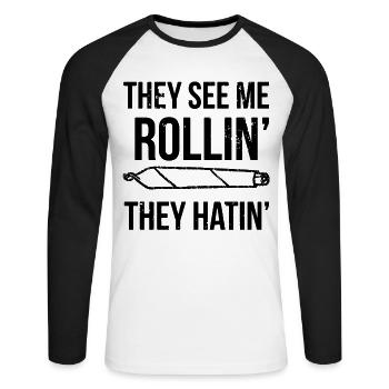 Rollin High embrasse l’amateur de médecine des plantes froides - T-shirt baseball manches longues Homme - blanc/noir - Devant - Nik (191cm)