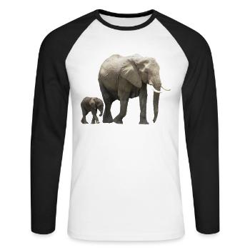 Elfanten-Mama mit Baby - Elefant - Wildtier - Unisex Baseballshirt langarm - Weiß/Schwarz - Vorne - Nik (191cm)