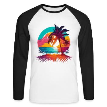 Soleil d’été Palm Tree Beach Island - T-shirt baseball manches longues Homme - blanc/noir - Devant - Nik (191cm)