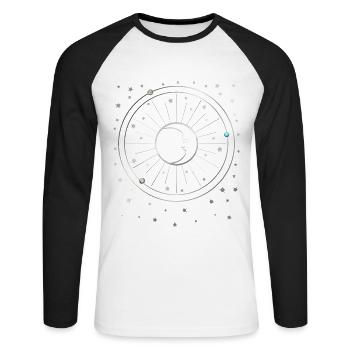 Lune - Étoiles - Planètes - Ciel étoilé - Galaxie - T-shirt baseball manches longues Homme - blanc/noir - Devant - Nik (191cm)