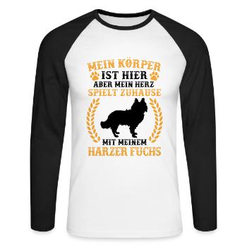 Spiele mit Harzer Fuchs altdeutscher Hütefuchs - Unisex Baseballshirt langarm - Weiß/Schwarz - Vorne - Nik (191cm)