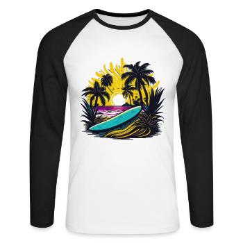 Summer Sun Palm Beach Island Surfboard - Unisex Long Sleeve Baseball T-Shirt - white/black - Front - Nik (191cm)