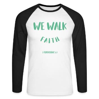 Nous marchons par la foi, pas par la vue - T-shirt baseball manches longues Homme - blanc/noir - Devant - Nik (191cm)