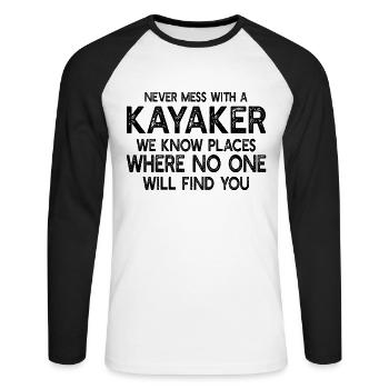 Kayak drôle - Ne jouez jamais avec un kayakiste - T-shirt baseball manches longues Homme - blanc/noir - Devant - Nik (191cm)
