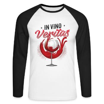 In Vino Veritas, amateurs de vin, dégustation de vin - T-shirt baseball manches longues Homme - blanc/noir - Devant - Nik (191cm)