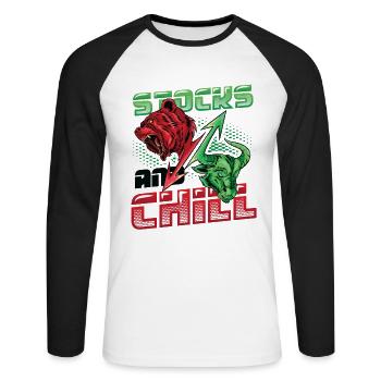 Stocks And Chill, Kaufen - Unisex Baseballshirt langarm - Weiß/Schwarz - Vorne - Nik (191cm)