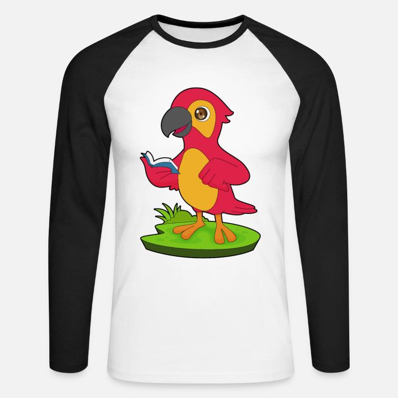 Papagei Buch - Unisex Baseballshirt langarm - Weiß/Schwarz