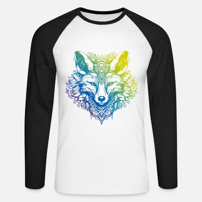 Fuchs Mandala Boho - Unisex Baseballshirt langarm - Weiß/Schwarz