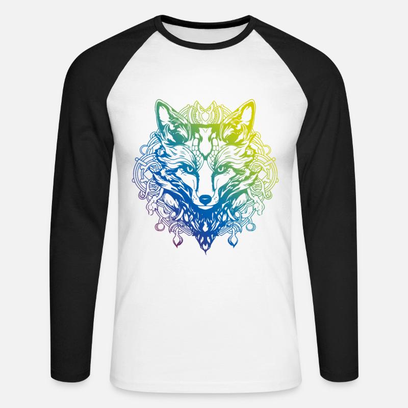 Fuchs Mandala Boho - Unisex Baseballshirt langarm - Weiß/Schwarz