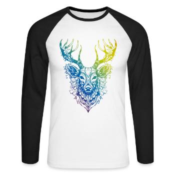 Cerf Mandala Boho - T-shirt baseball manches longues Homme - blanc/noir - Devant - Nik (191cm)
