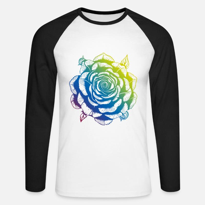 Rose Mandala Boho - Unisex Baseballshirt langarm - Weiß/Schwarz