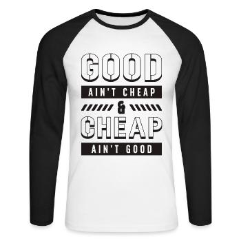 Good Ain’t Cheap & Finisseurs de béton de construction - T-shirt baseball manches longues Homme - blanc/noir - Devant - Nik (191cm)