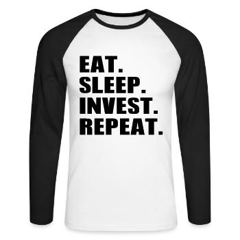 Eat Sleep Invest Repeat - Trading Stock Market Inv - T-shirt baseball manches longues Homme - blanc/noir - Devant - Nik (191cm)