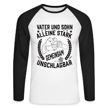 Vater und Sohn - Unisex Baseballshirt langarm - Weiß/Schwarz - Vorne - Nik (191cm)