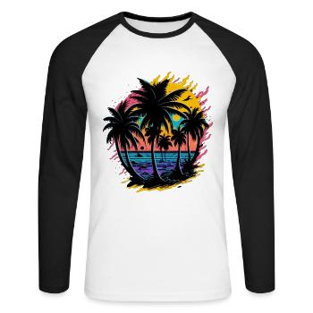 Soleil d’été Palm Tree Beach Island - T-shirt baseball manches longues Homme - blanc/noir - Devant - Nik (191cm)