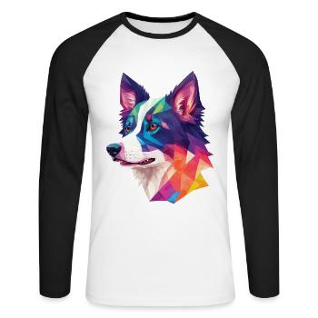 Border Collie Polygonen Hunde Kunst Collie Hund - Unisex Baseballshirt langarm - Weiß/Schwarz - Vorne - Nik (191cm)